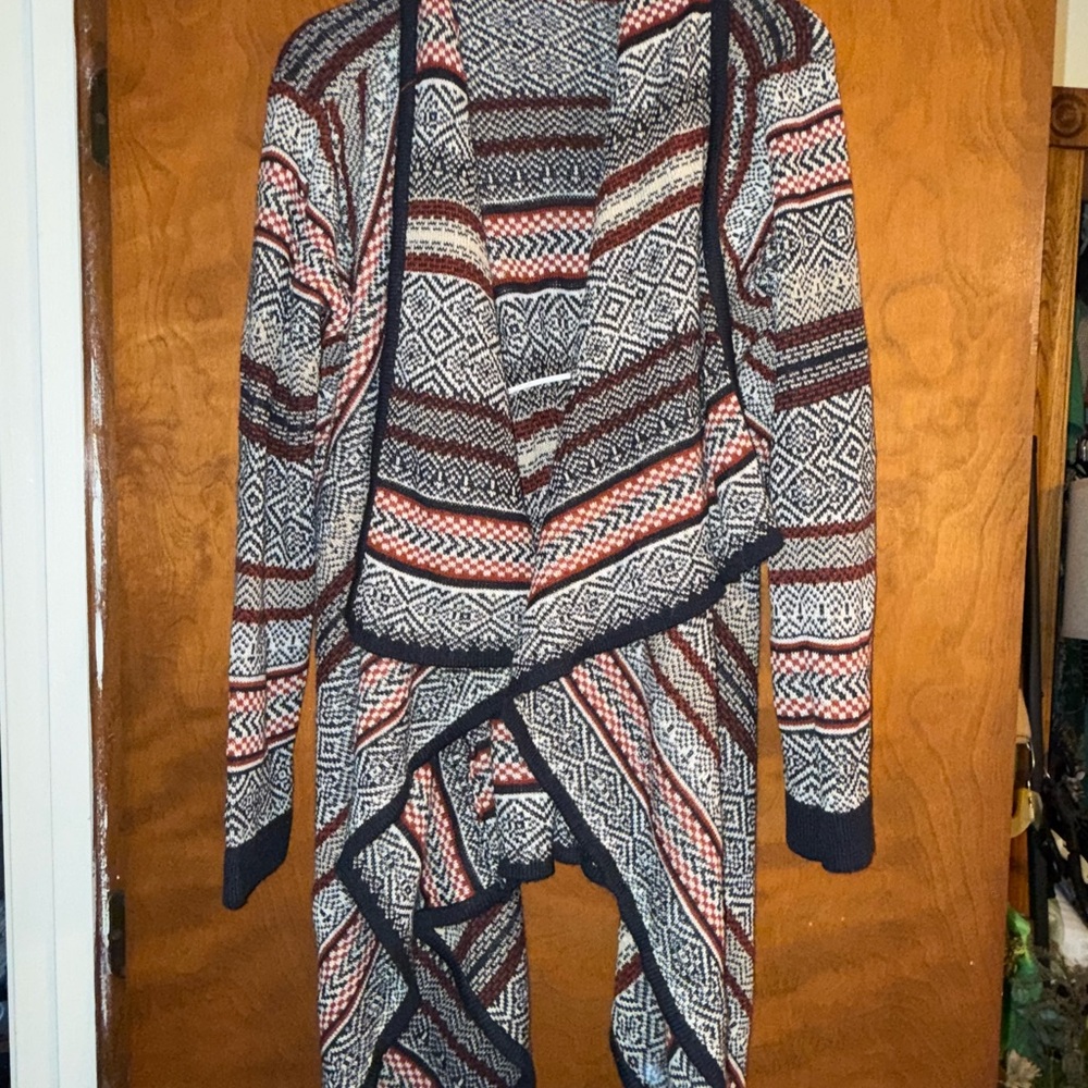 Geometric Patterned Open Front Cardigan